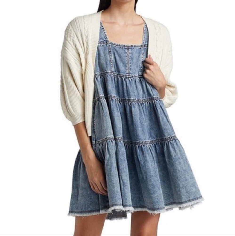 En Saison‎ Short Sleeve Denim Blue Babydoll Dress Size S Small
